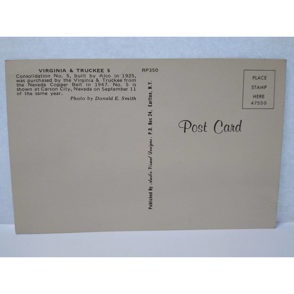 Railroad Postcard Virginia & Truckee 5 Line Locomotive Train Audio Visual RP350 - Picture 2 of 2